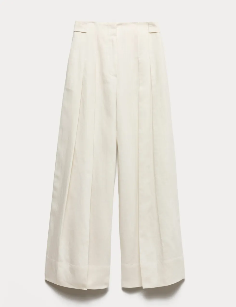 Linen Blend Pleat Front Wide Leg Trousers