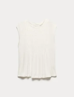 Linen Blend Pleat Yoke Top