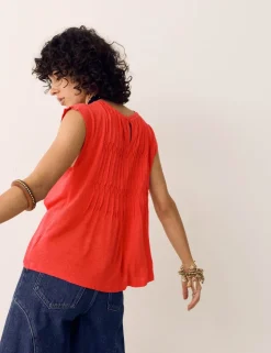 Linen Blend Pleat Yoke Top