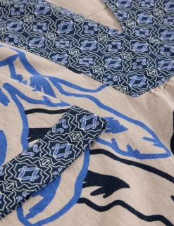 Linen Blend Printed Notch Neck Blouse