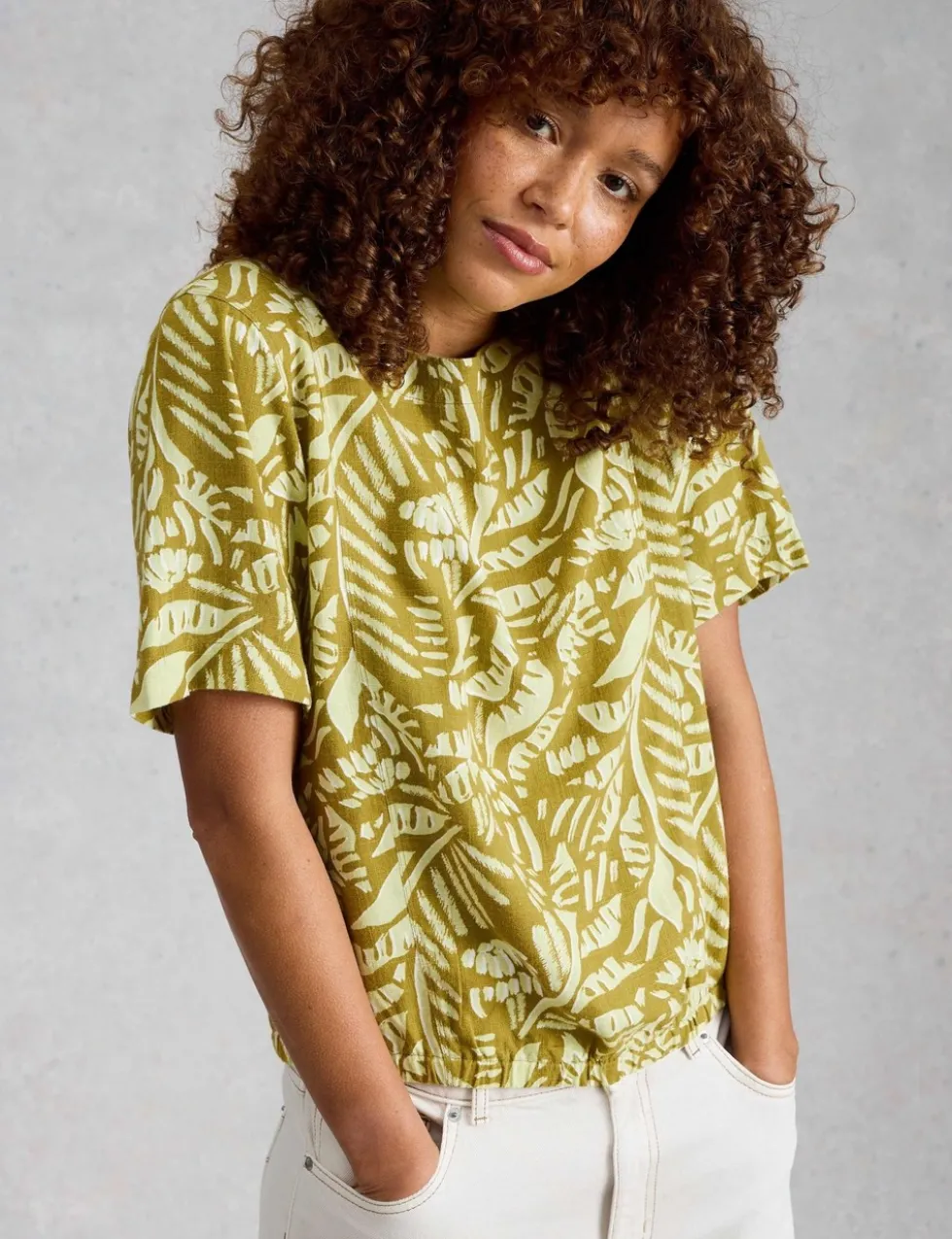 Linen Blend Printed Top