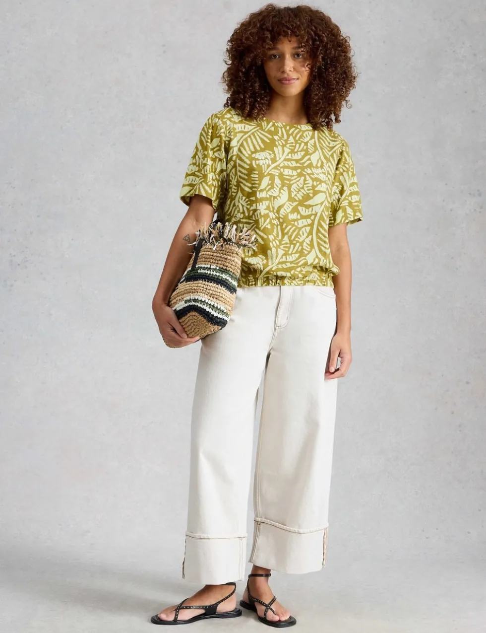 Linen Blend Printed Top