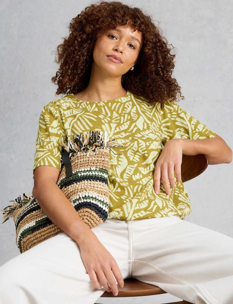 Linen Blend Printed Top
