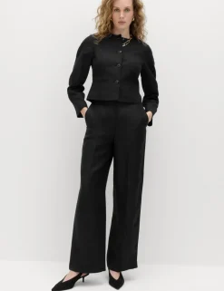Linen Blend Relaxed Straight Trousers