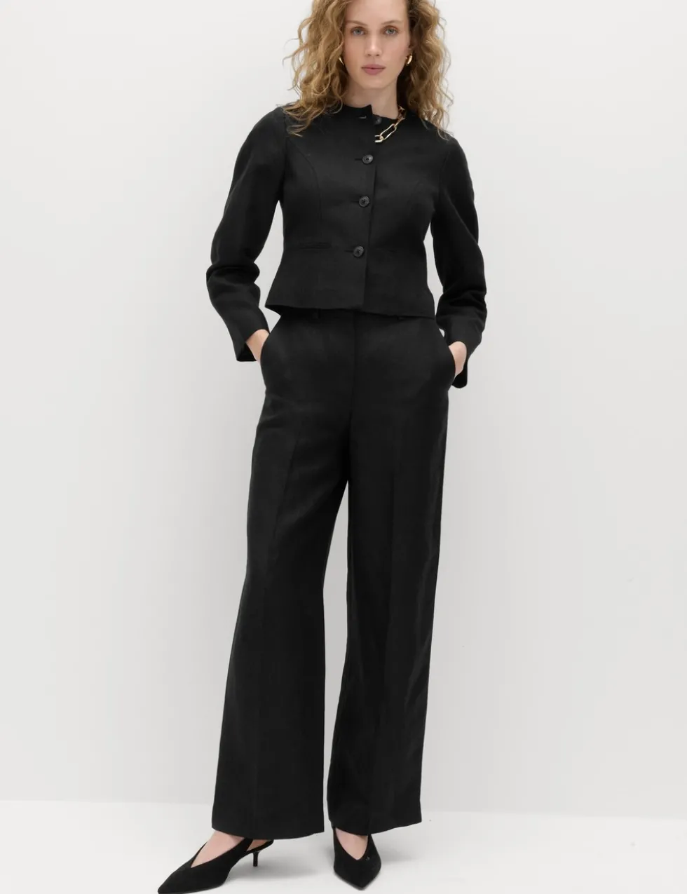 Linen Blend Relaxed Straight Trousers