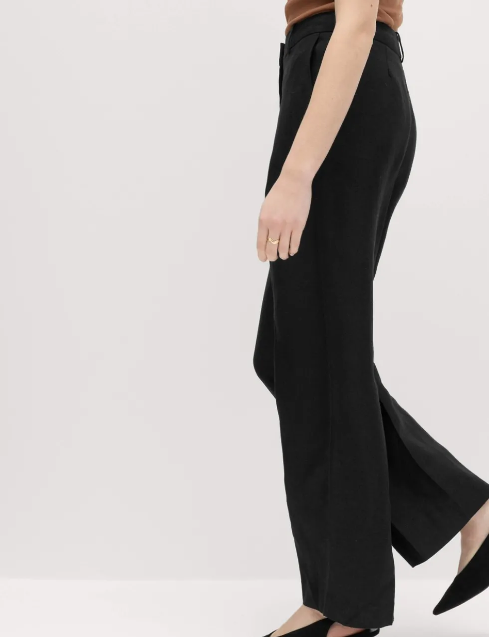 Linen Blend Relaxed Straight Trousers