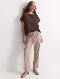 Linen Blend Relaxed Tapered Trousers
