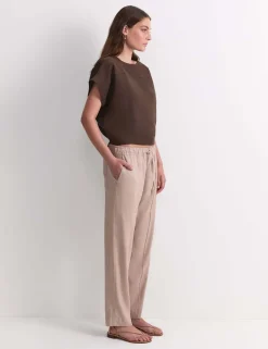 Linen Blend Relaxed Tapered Trousers