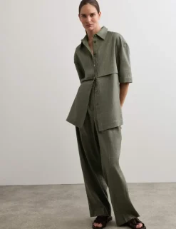 Linen Blend Relaxed Utility Shirt with Wool