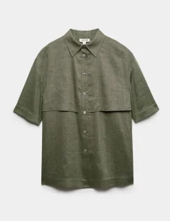 Linen Blend Relaxed Utility Shirt with Wool