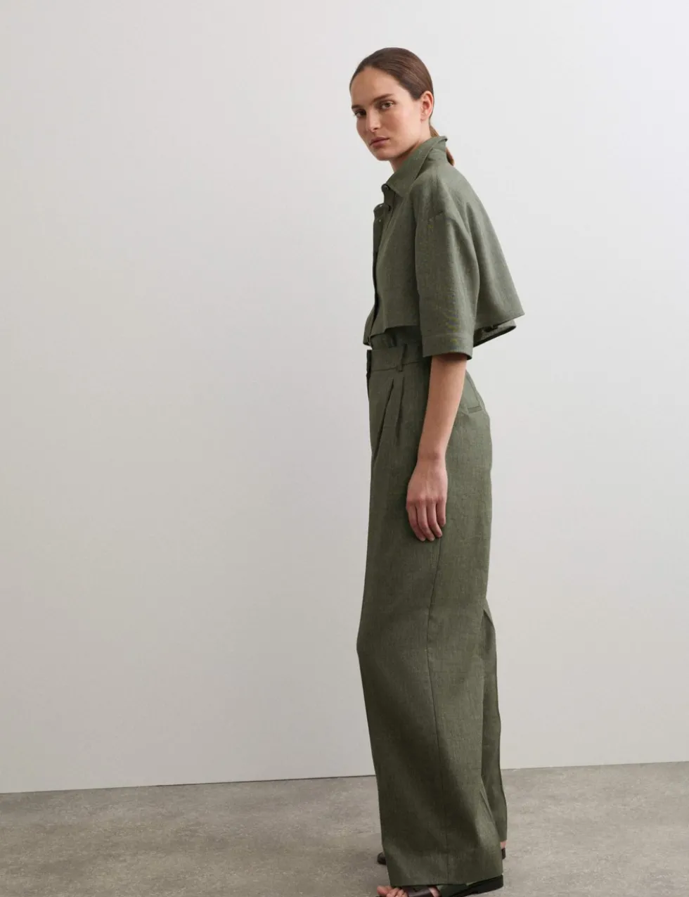 Linen Blend Relaxed Utility Shirt with Wool