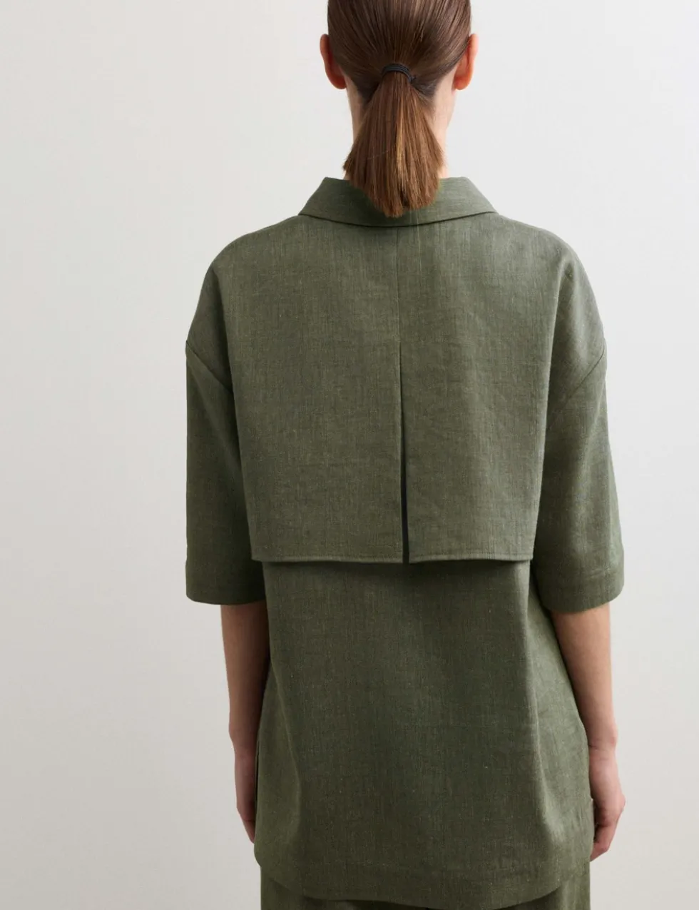 Linen Blend Relaxed Utility Shirt with Wool