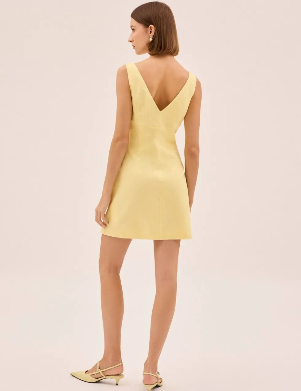 Linen Blend Round Neck Mini Shift Dress