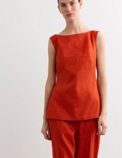 Linen Blend Scoop Back Shell Top with Wool