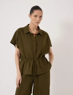 Linen Blend Short Sleeve Waisted Shirt