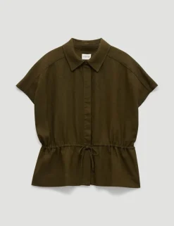 Linen Blend Short Sleeve Waisted Shirt