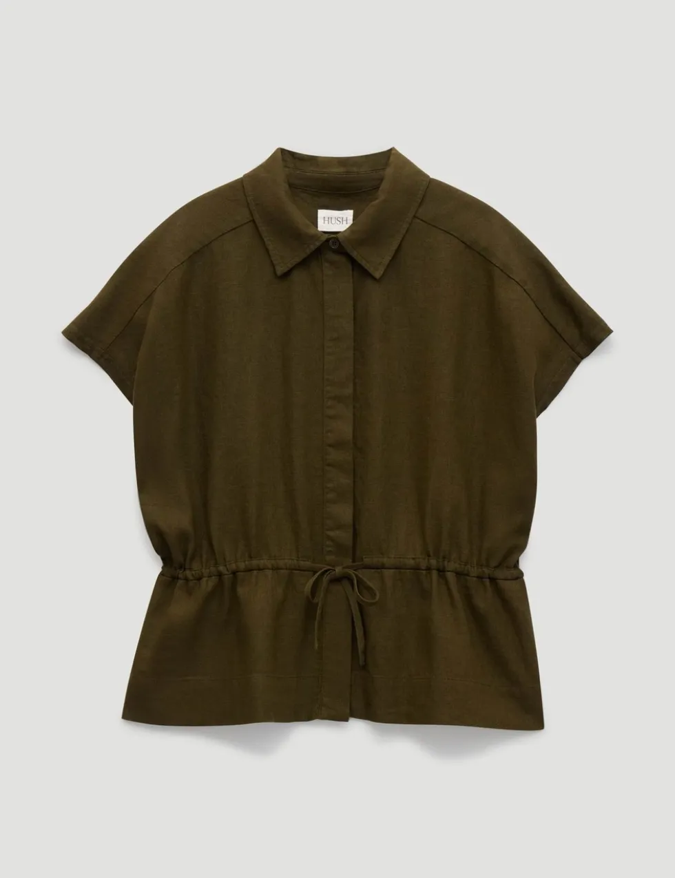 Linen Blend Short Sleeve Waisted Shirt