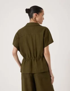 Linen Blend Short Sleeve Waisted Shirt
