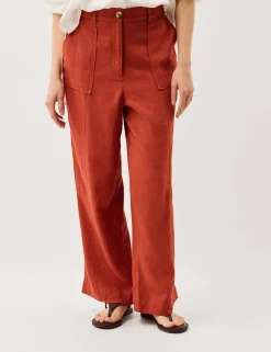 Linen Blend Straight Leg Trousers