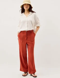 Linen Blend Straight Leg Trousers