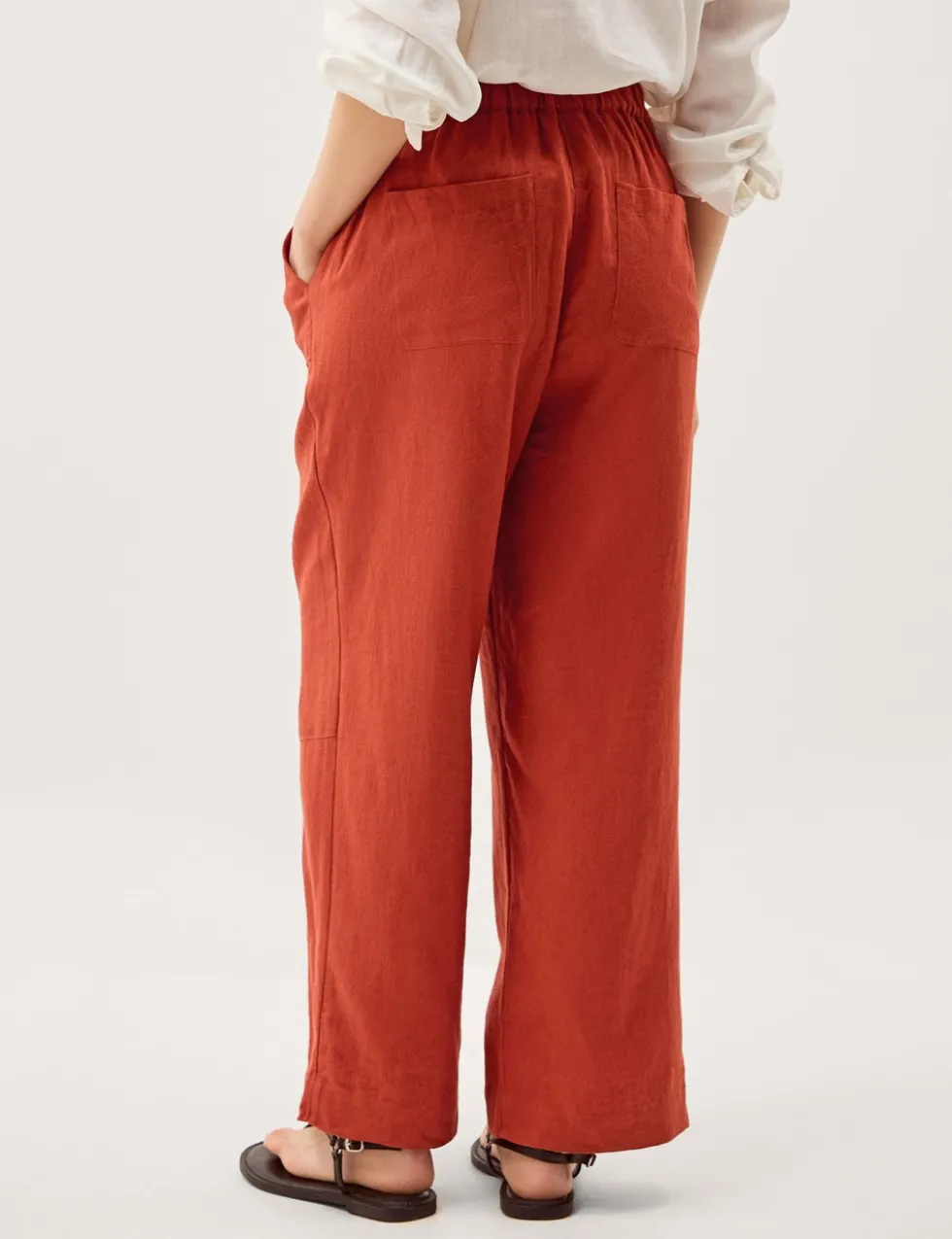 Linen Blend Straight Leg Trousers