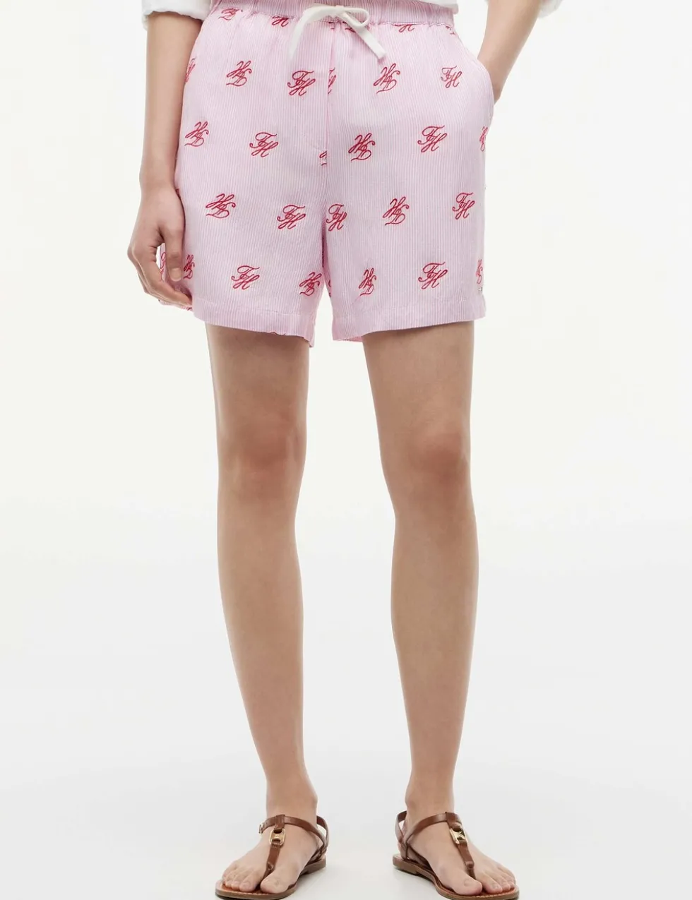 Linen Blend Striped High Waisted Shorts