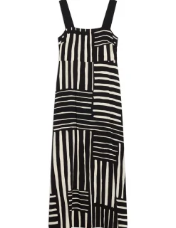Linen Blend Striped Midaxi Waisted Dress