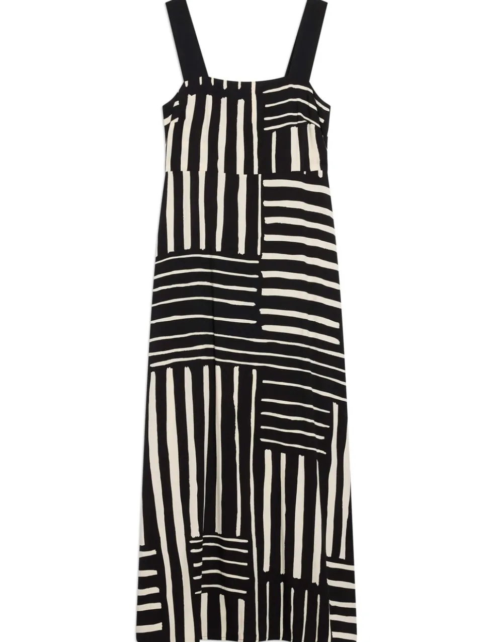 Linen Blend Striped Midaxi Waisted Dress