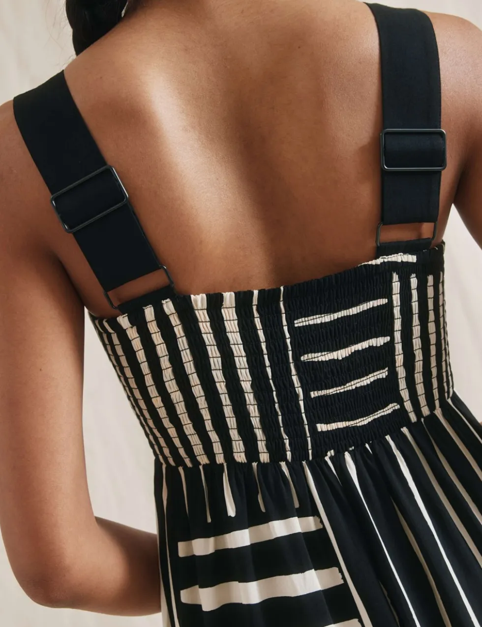 Linen Blend Striped Midaxi Waisted Dress