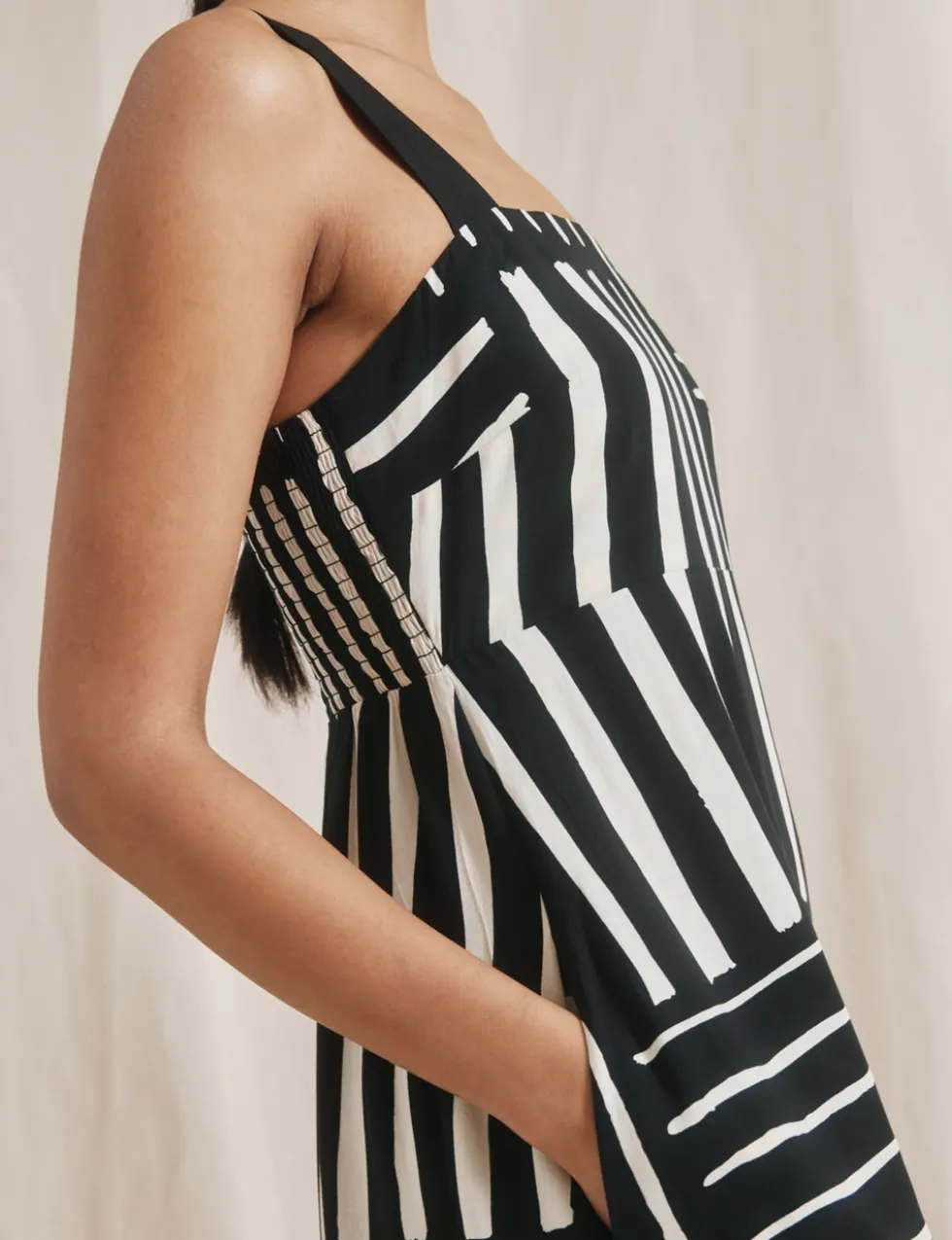 Linen Blend Striped Midaxi Waisted Dress