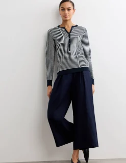 Linen Blend Striped V-Neck Button Jumper