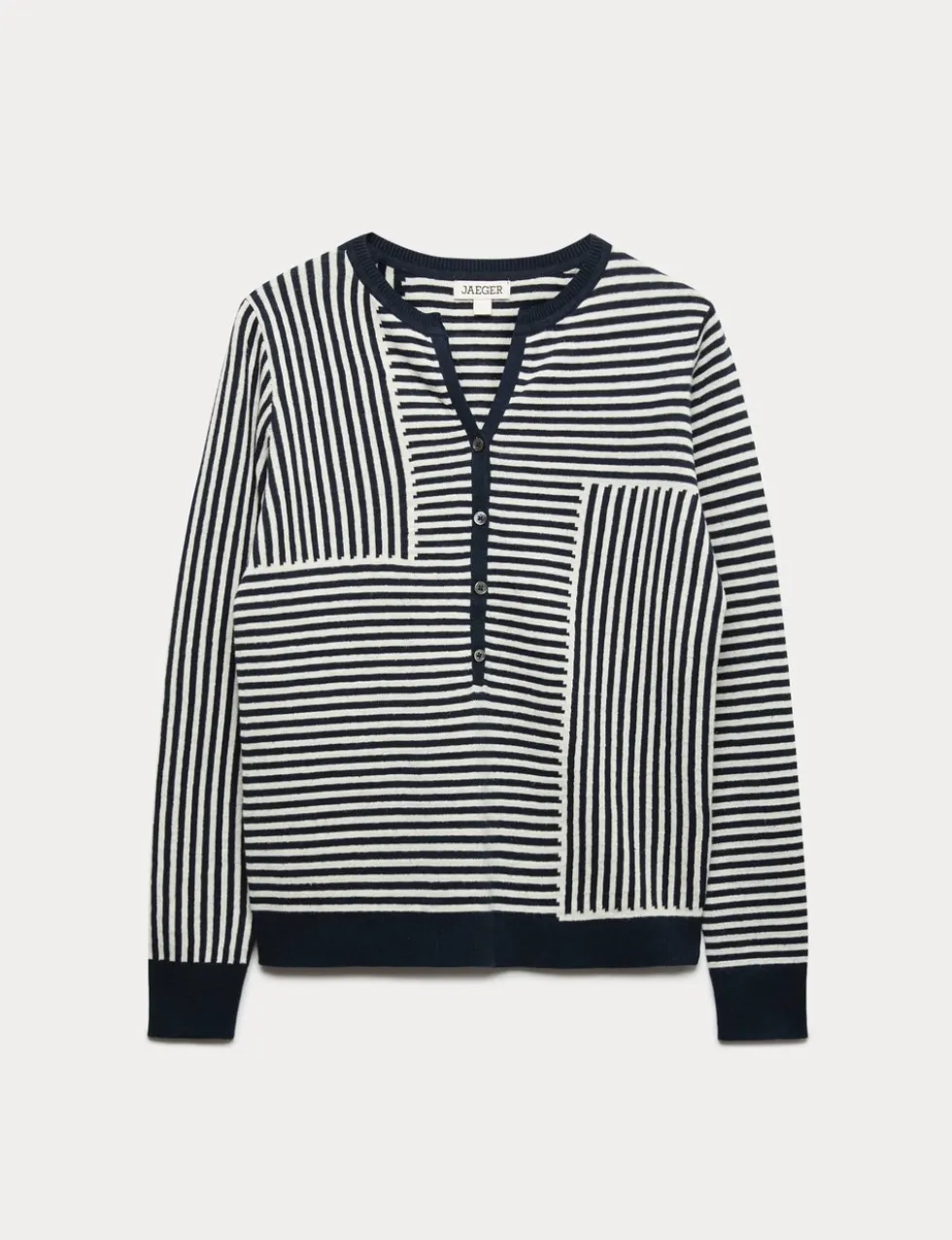 Linen Blend Striped V-Neck Button Jumper
