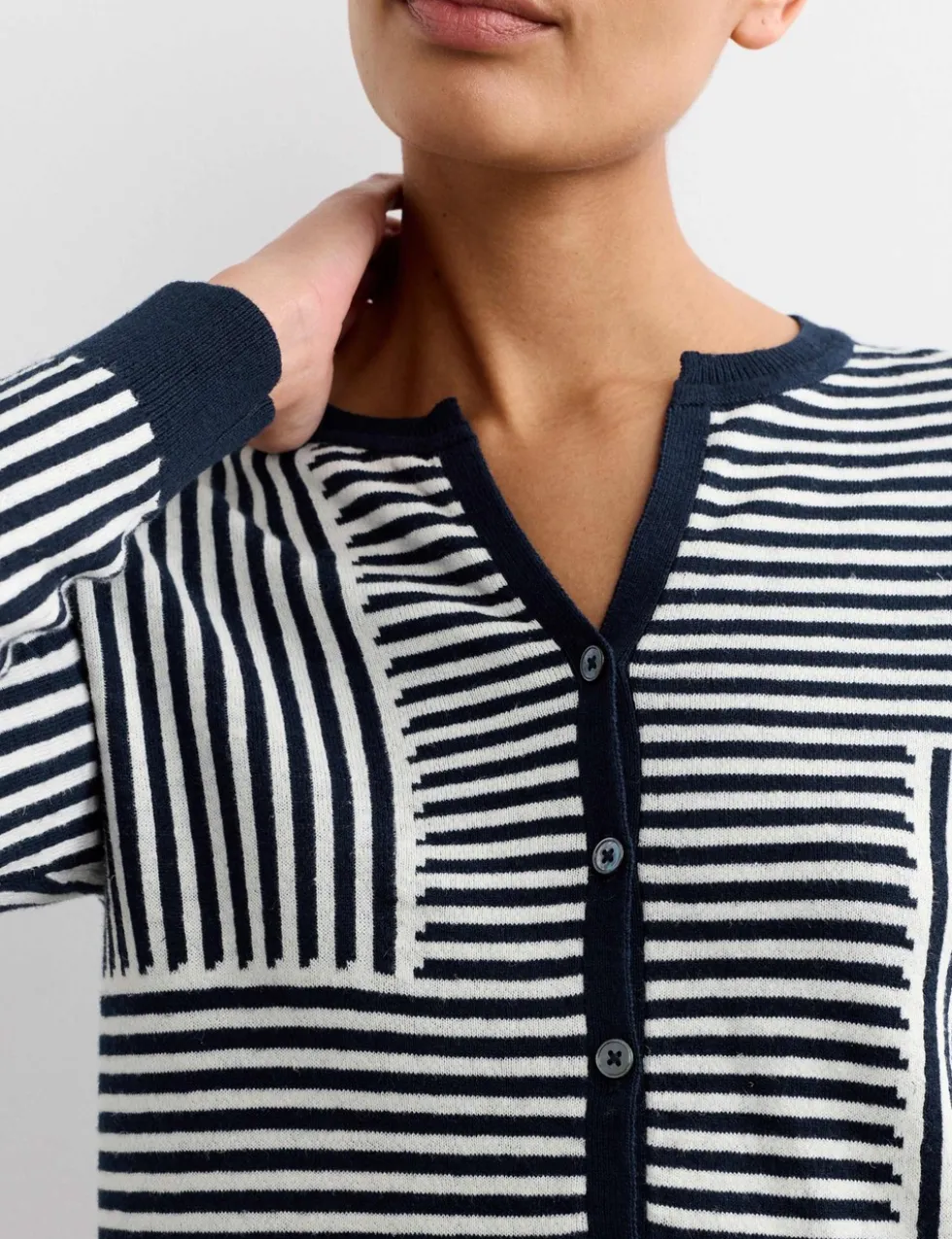 Linen Blend Striped V-Neck Button Jumper
