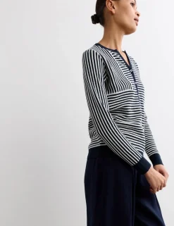 Linen Blend Striped V-Neck Button Jumper