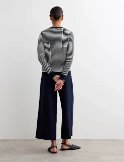 Linen Blend Striped V-Neck Button Jumper