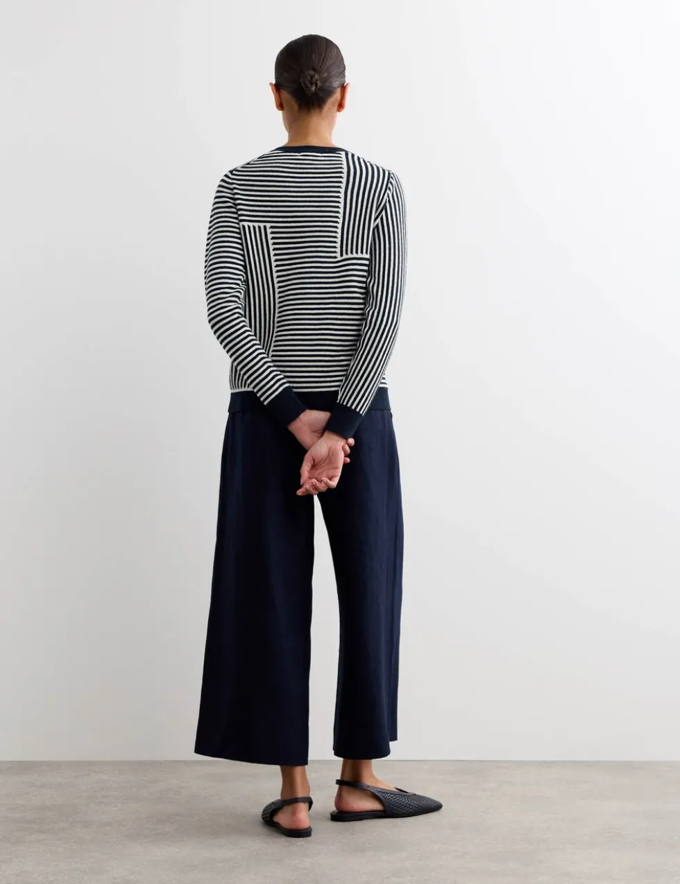 Linen Blend Striped V-Neck Button Jumper