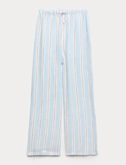 Linen Blend Striped Wide Leg Trousers (6-16 Yrs)