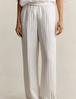 Linen Blend Striped Wide Leg Trousers