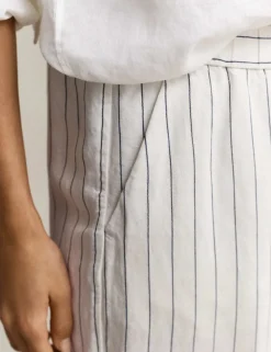 Linen Blend Striped Wide Leg Trousers