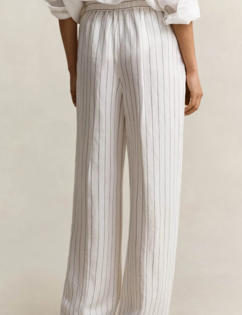 Linen Blend Striped Wide Leg Trousers