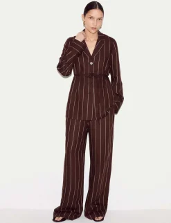 Linen Blend Striped Wide Leg Trousers