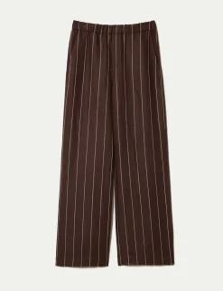 Linen Blend Striped Wide Leg Trousers