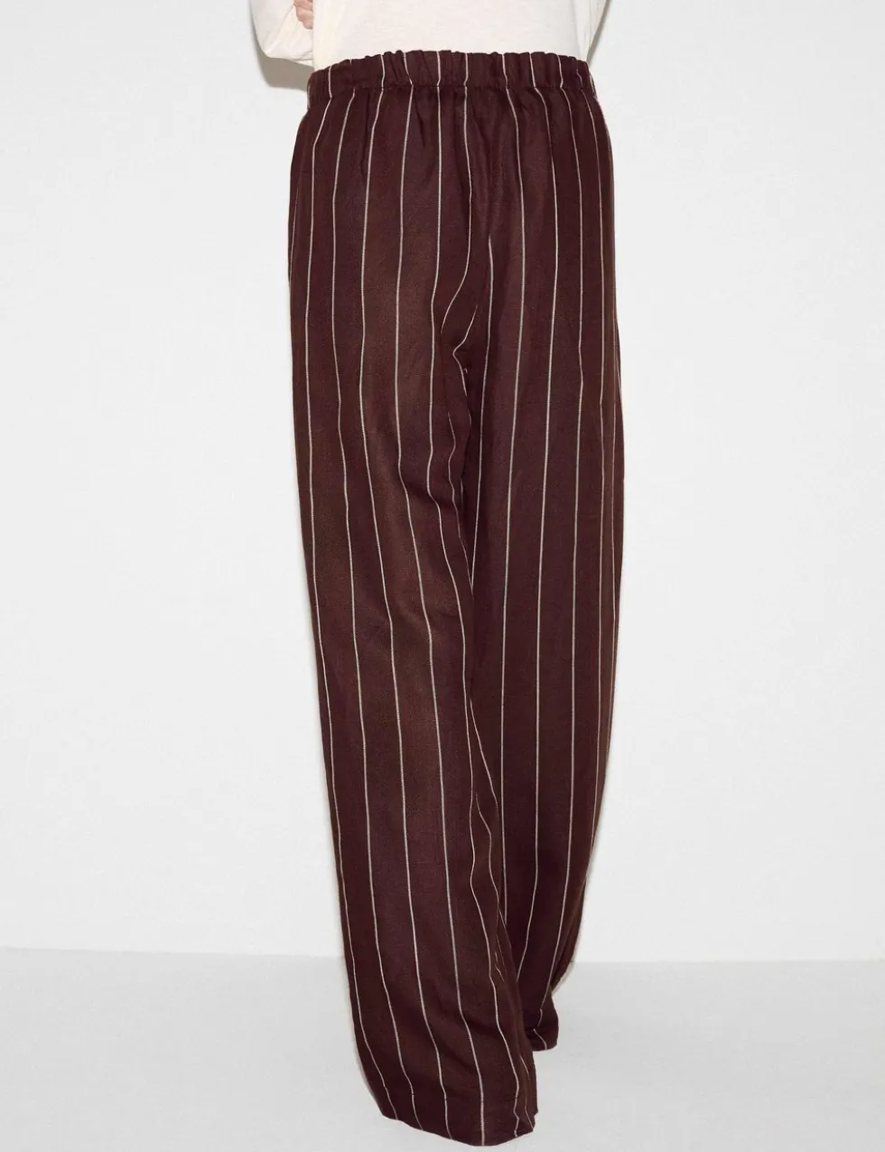 Linen Blend Striped Wide Leg Trousers