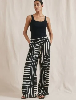 Linen Blend Striped Wide Leg Trousers
