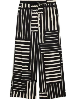 Linen Blend Striped Wide Leg Trousers