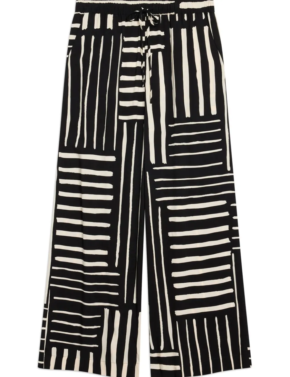 Linen Blend Striped Wide Leg Trousers