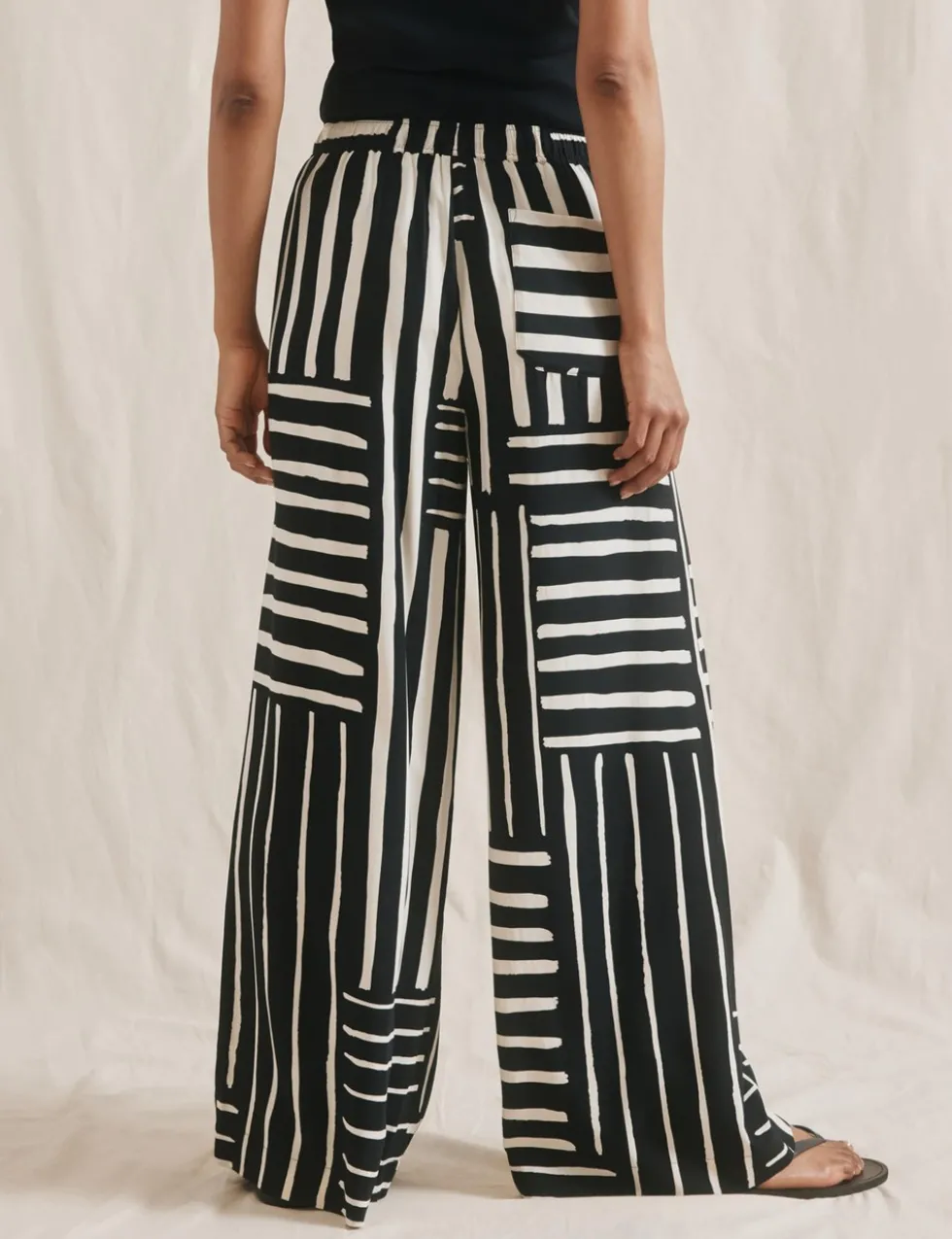 Linen Blend Striped Wide Leg Trousers