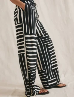 Linen Blend Striped Wide Leg Trousers