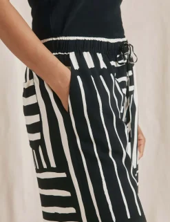 Linen Blend Striped Wide Leg Trousers