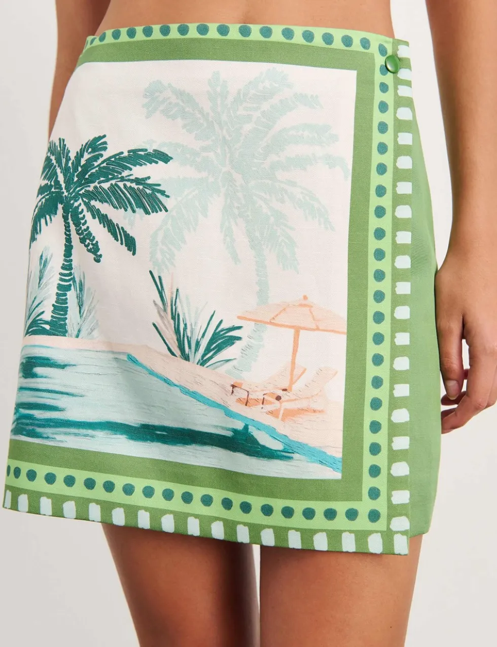 Linen Blend Sunlounger Print Mini Wrap Skirt